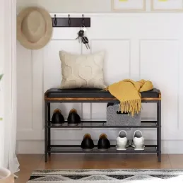 Meuble à chaussures avec pouf CASSA / Noir mat