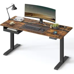 Bureau électrique réglable en hauteur APOLONIA 1400 x 600 / Noir – finition bois