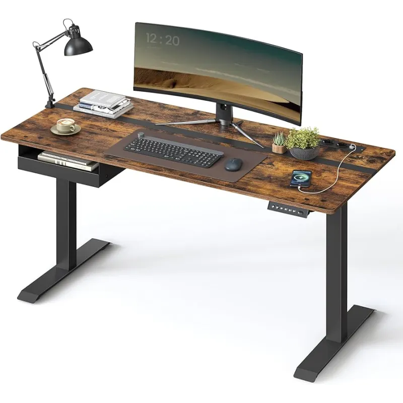 Bureau électrique réglable en hauteur APOLONIA 1400 x 600 / Noir – finition bois