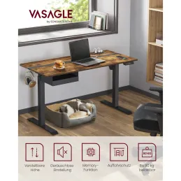Bureau électrique réglable en hauteur APOLONIA 1400 x 600 / Noir – finition bois