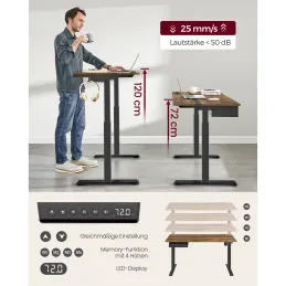 Bureau électrique réglable en hauteur APOLONIA 1400 x 600 / Noir – finition bois