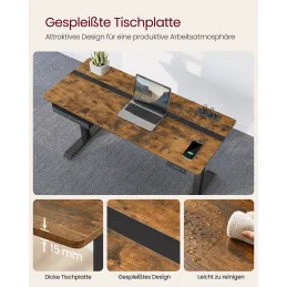 Bureau électrique réglable en hauteur APOLONIA 1400 x 600 / Noir – finition bois