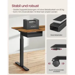 Bureau électrique réglable en hauteur APOLONIA 1400 x 600 / Noir – finition bois