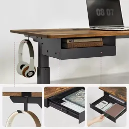 Bureau électrique réglable en hauteur APOLONIA 1400 x 600 / Noir – finition bois