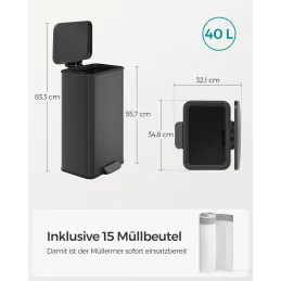 Poubelle FLEXO à pédale 40 L / Noir mat