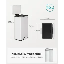 Poubelle FLEXO à pédale 40 L / Blanc mat