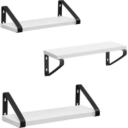 Set 3ks poličiek REGALO Shelf / Čierna matná - Biele drevo