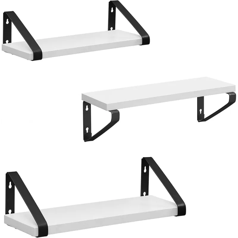 Set 3ks poličiek REGALO Shelf / Čierna matná - Biele drevo