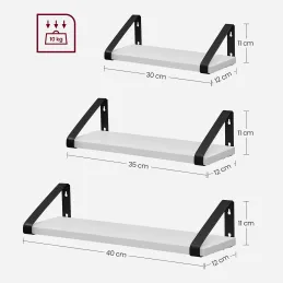 Set 3ks poličiek REGALO Shelf / Čierna matná - Biele drevo