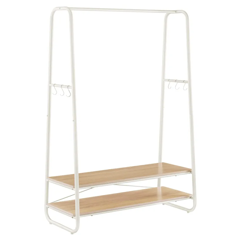 Portant à vêtements avec étagères PRINCESS / Blanc mat – bois