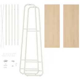 Portant à vêtements avec étagères PRINCESS / Blanc mat – bois