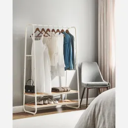 Portant à vêtements avec étagères PRINCESS / Blanc mat – bois