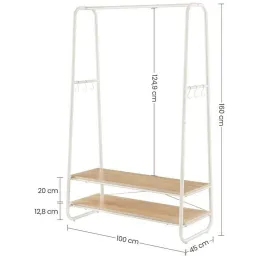 Portant à vêtements avec étagères PRINCESS / Blanc mat – bois