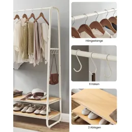 Portant à vêtements avec étagères PRINCESS / Blanc mat – bois