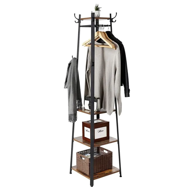 Portemanteau sur pied COAT / Noir mat – bois foncé