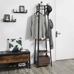 Portemanteau sur pied COAT / Noir mat – bois foncé
