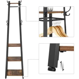 Portemanteau sur pied COAT / Noir mat – bois foncé