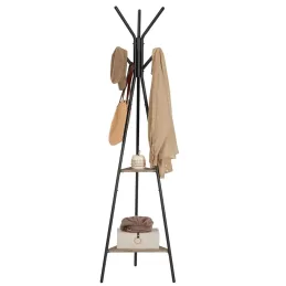 Portemanteau sur pied COCO / Noir mat – bois clair