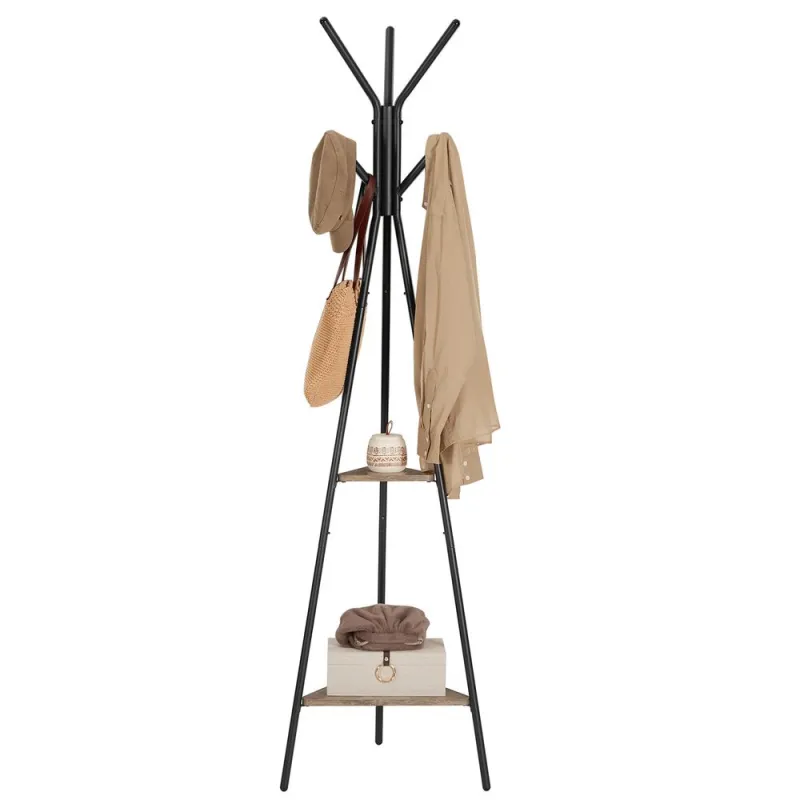 Portemanteau sur pied COCO / Noir mat – bois clair