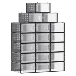 Lot de 18 boîtes à chaussures empilables AXION / Transparent - noir