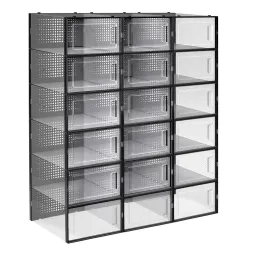 Lot de 18 boîtes à chaussures empilables AXION / Transparent - noir