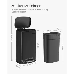 Poubelle STING à pédale 30 L / Noir mat