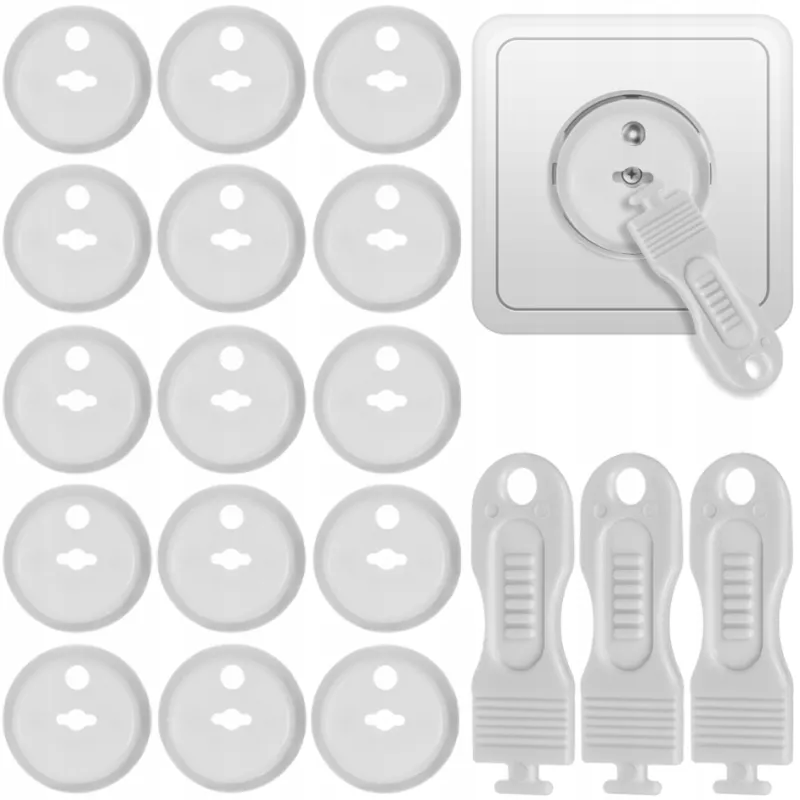 Lot de 15 cache-prises de sécurité avec clé / Blanc