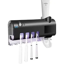 Porte-brosses à dents exclusif avec stérilisation UV et distributeur / Noir mat