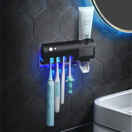 Porte-brosses à dents exclusif avec stérilisation UV et distributeur / Noir mat