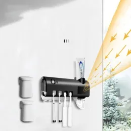 Porte-brosses à dents exclusif avec stérilisation UV et distributeur / Noir mat