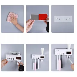 Porte-brosses à dents exclusif avec stérilisation UV et distributeur / Noir mat