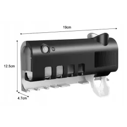Porte-brosses à dents exclusif avec stérilisation UV et distributeur / Noir mat