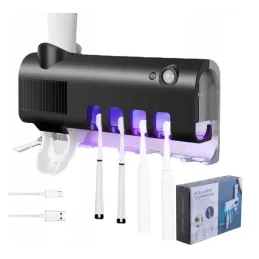 Porte-brosses à dents exclusif avec stérilisation UV et distributeur / Noir mat