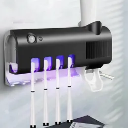 Porte-brosses à dents exclusif avec stérilisation UV et distributeur / Noir mat