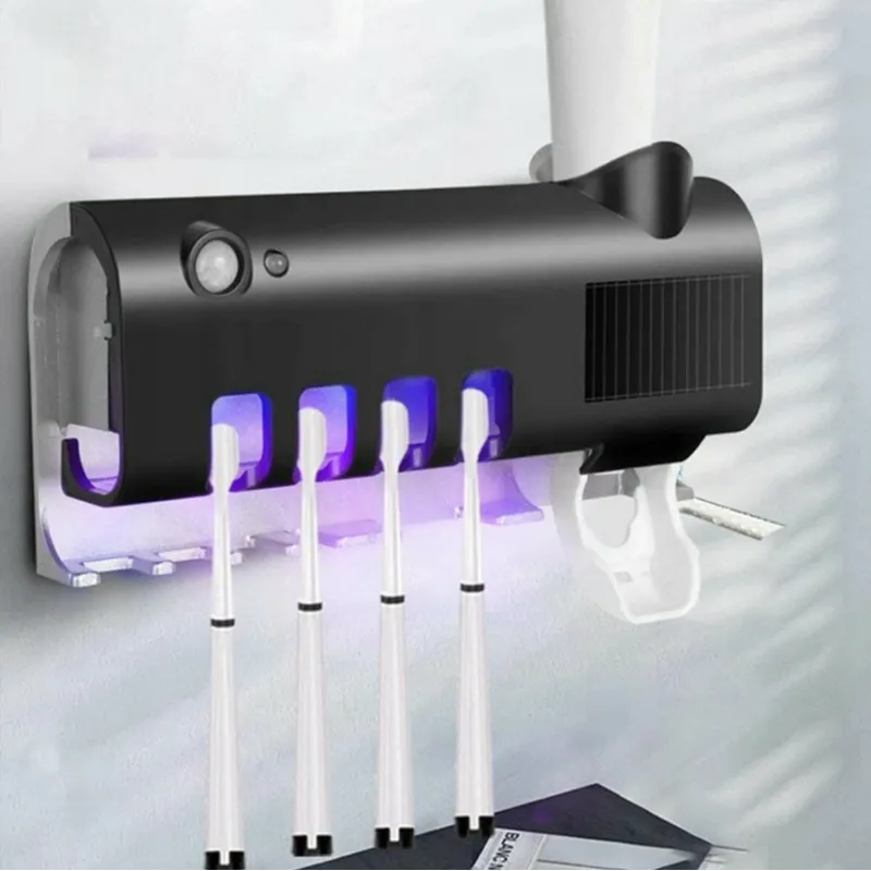 Porte-brosses à dents exclusif avec stérilisation UV et distributeur / Noir mat