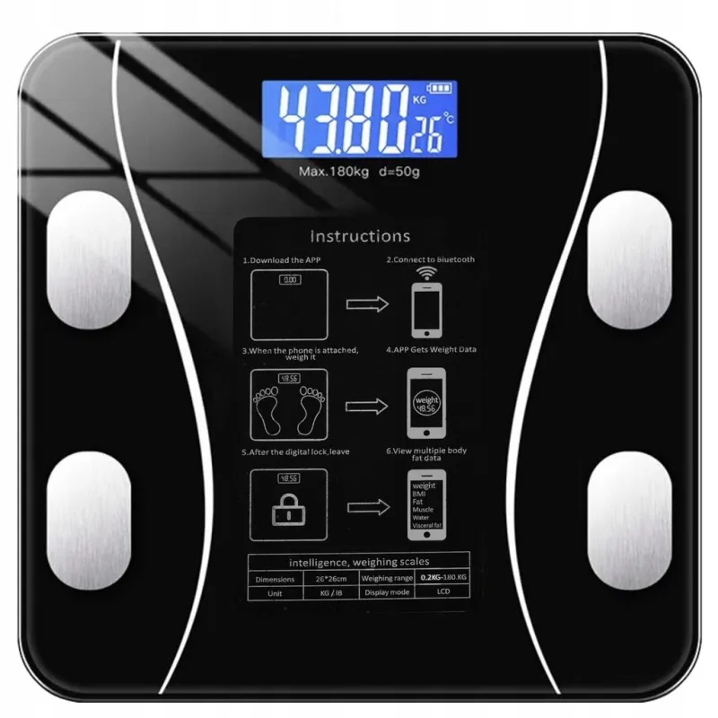 Pèse-personne Bluetooth 180 kg INTEL / Noir