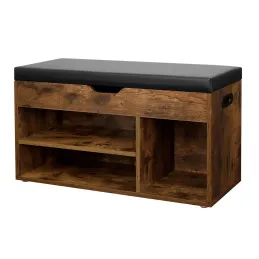Meuble à chaussures avec tabouret MEXICO / Bois vintage – noir