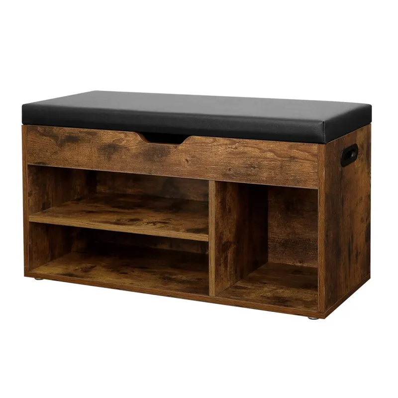 Meuble à chaussures avec tabouret MEXICO / Bois vintage – noir