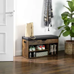 Meuble à chaussures avec tabouret MEXICO / Bois vintage – noir