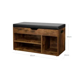 Meuble à chaussures avec tabouret MEXICO / Bois vintage – noir