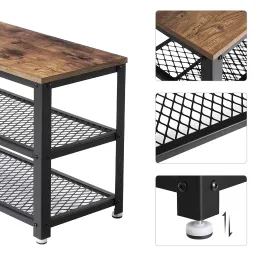 Meuble à chaussures avec tabouret VIANO 730 / Noir mat – bois vintage