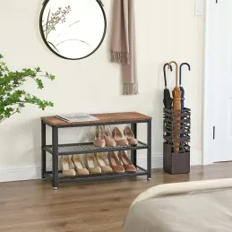 Meuble à chaussures avec tabouret VIANO 730 / Noir mat – bois vintage