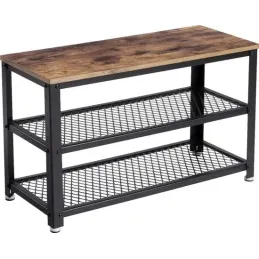 Meuble à chaussures avec tabouret VIANO 730 / Noir mat – bois vintage