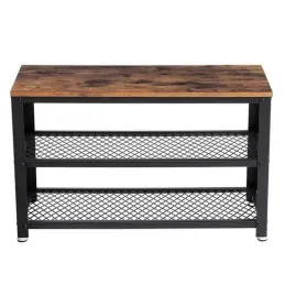 Meuble à chaussures avec tabouret VIANO 730 / Noir mat – bois vintage