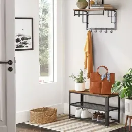 Meuble à chaussures avec tabouret VIANO 730 / Noir mat – bois vintage