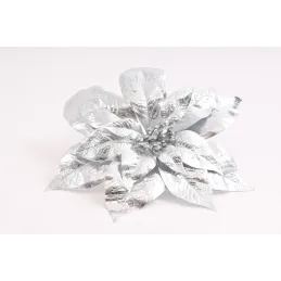 Fleur décorative pour sapin ROSE 250 mm / Argentée