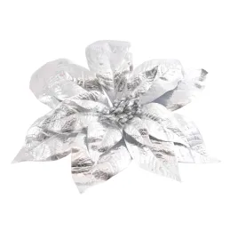 Fleur décorative pour sapin ROSE 250 mm / Argentée