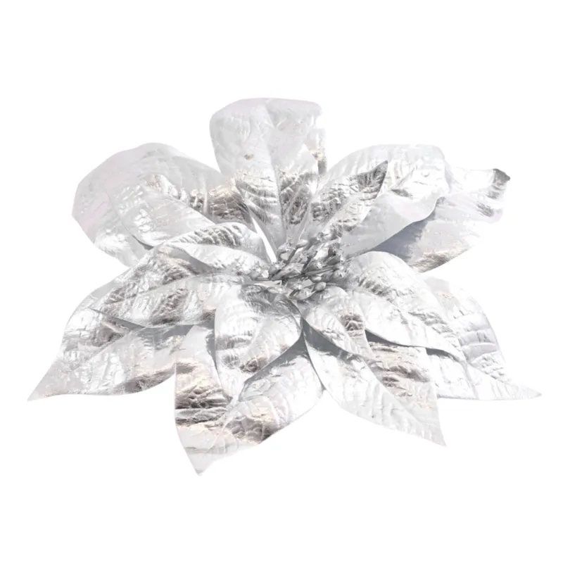 Fleur décorative pour sapin ROSE 250 mm / Argentée