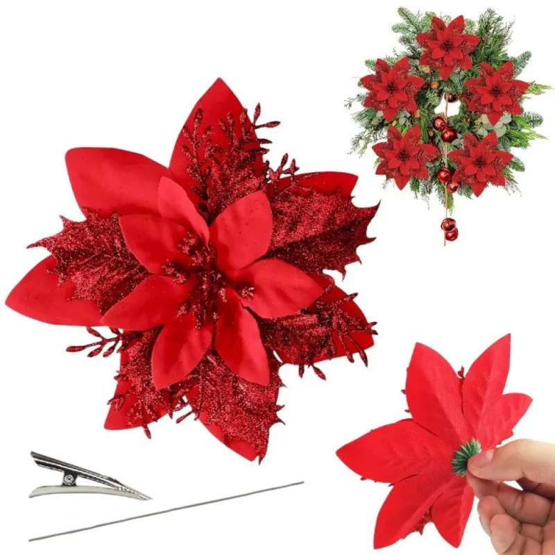 Fleur décorative pour sapin ROSE 140 mm / Rouge