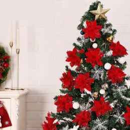 Fleur décorative pour sapin ROSE 140 mm / Rouge